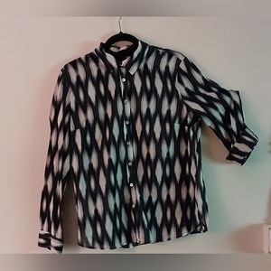 Talbot's Argyle/Diamond blue & white button down blouse. Size L